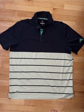 Adidas Men's Navy & Light Green Striped Polo Shirt